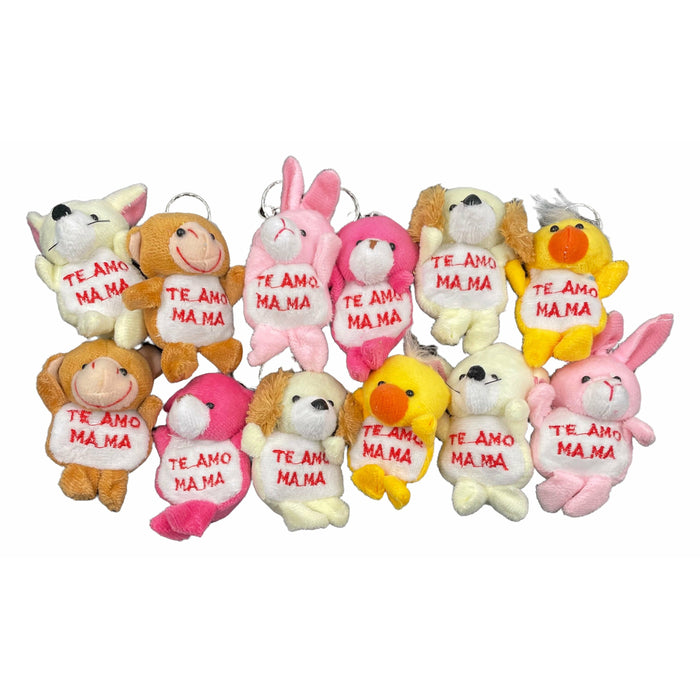 Pack X 12 Llaveros De Peluche Animalitos Te Amo Mamá